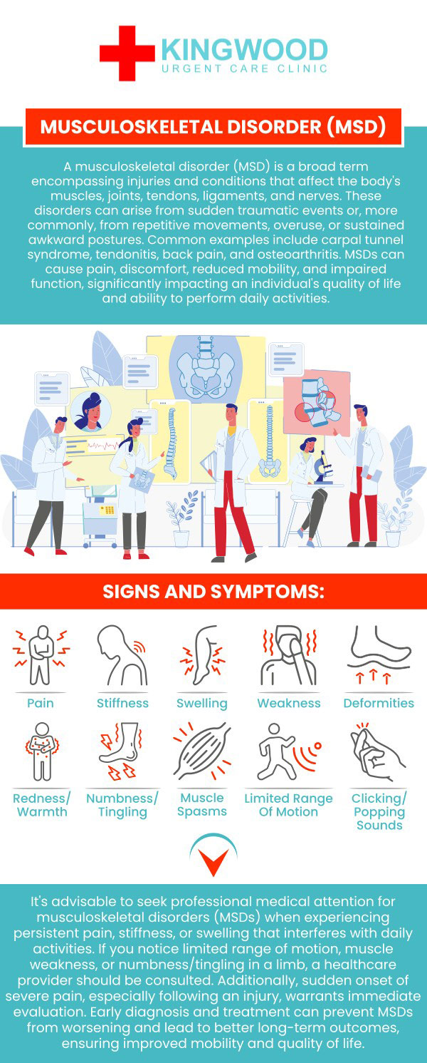 Musculoskeletal pain is caused by problems with the bones, joints, ligaments, tendons, or muscles. Pain can also be caused by chronic health conditions such as arthritis. Consult with a healthcare physician at Kingwood Urgent Care if musculoskeletal pain interferes with your normal activities. We treat a variety of sprains and strains. From finger and toe dislocations to minor-closed fractures. For more information, contact us at your earliest convenience or visit us online to see our business hours. We also accept walk-ins. Our clinic is conveniently located at 2601 W Lake Houston Pkwy Kingwood, TX. Musculoskeletal pain is caused by problems with the bones, joints, ligaments, tendons, or muscles. Pain can also be caused by chronic health conditions such as arthritis. Consult with a healthcare physician at Kingwood Urgent Care if musculoskeletal pain interferes with your normal activities. We treat a variety of sprains and strains. From finger and toe dislocations to minor-closed fractures. For more information, contact us at your earliest convenience or visit us online to see our business hours. We also accept walk-ins. Our clinic is conveniently located at 2601 W Lake Houston Pkwy Kingwood, TX.